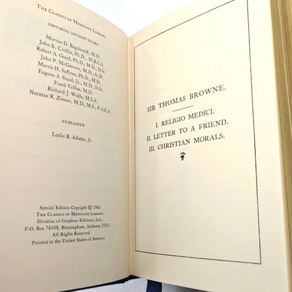 Classic Medical Text Religio Medici Leather Binding 22k Gold Accents Limited Ed - Picture 12 of 15